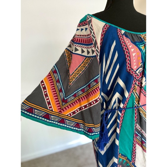 Flying Tomato Bohemian Tunic Dress Bell Sleeve Colorful Print rayon Size S - Picture 9 of 10